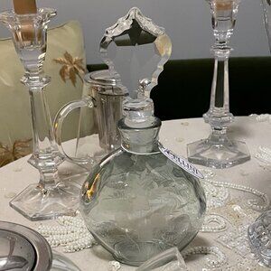 GODINGER CELLINI PARFUM Etched Crystal Perfume Bottle in Light Blue Floral New